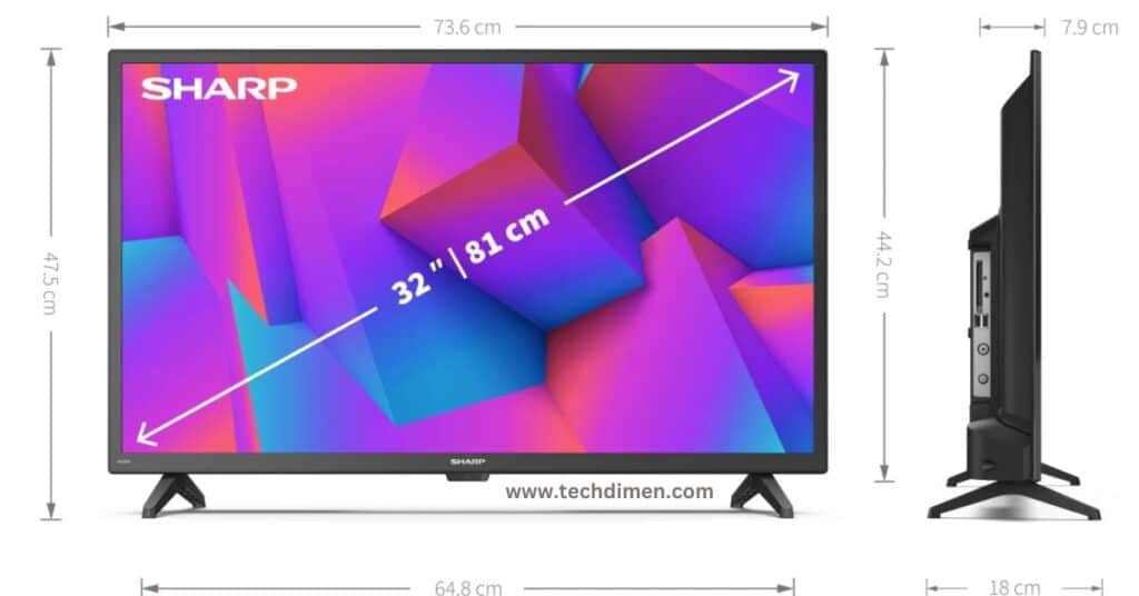 32 inch tv dimensions in CM